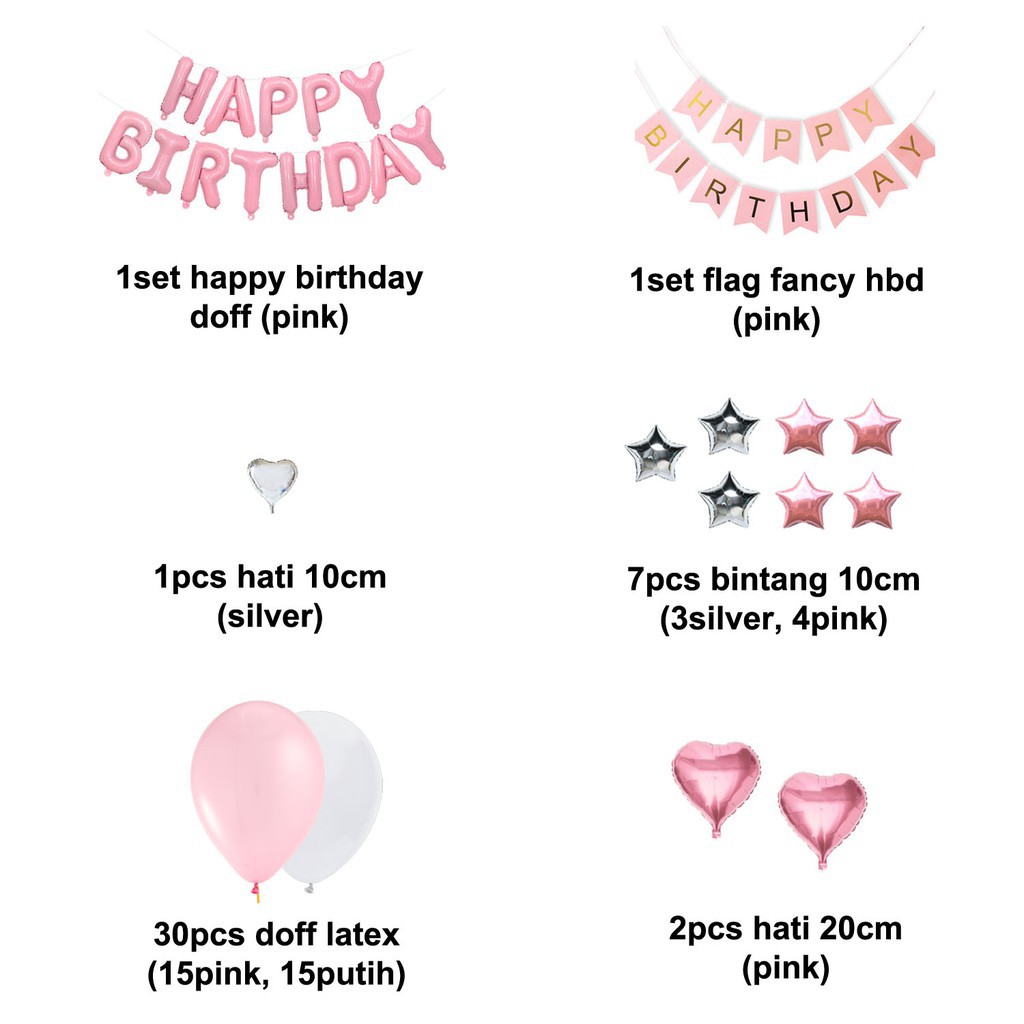 [PAKET] BIRTHDAY Set FANCY PINK Dekorasi Backdrop Ulangtahun