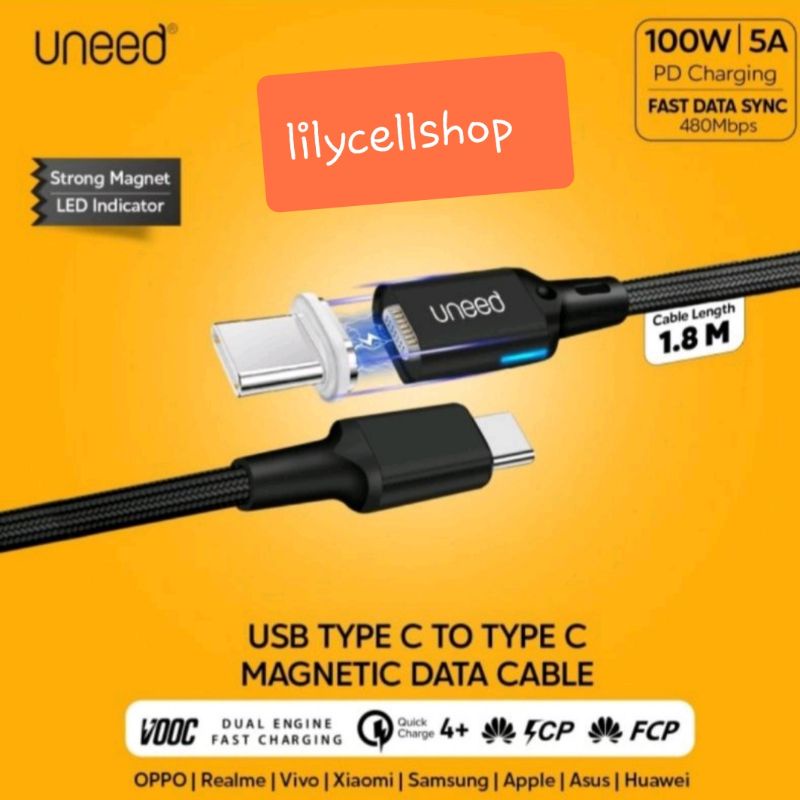 Kabel Data Magnetic USB Type-C to Type-C 100W 5A PD VOOC QC4+ Uneed