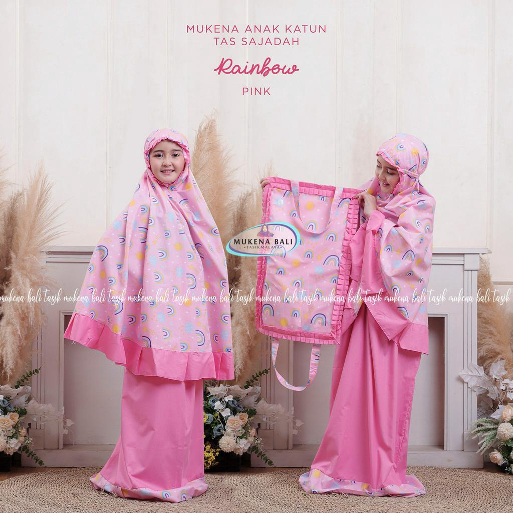 MUKENA BALI TASIK - MUKENA ANAK KATUN RAINBOW PINK (TAS SAJADAH)