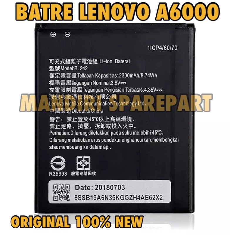 Baterai Batre Lenovo A6000 Bl242 Batre lenovo A6600 / A6020/ A6010 / BL242