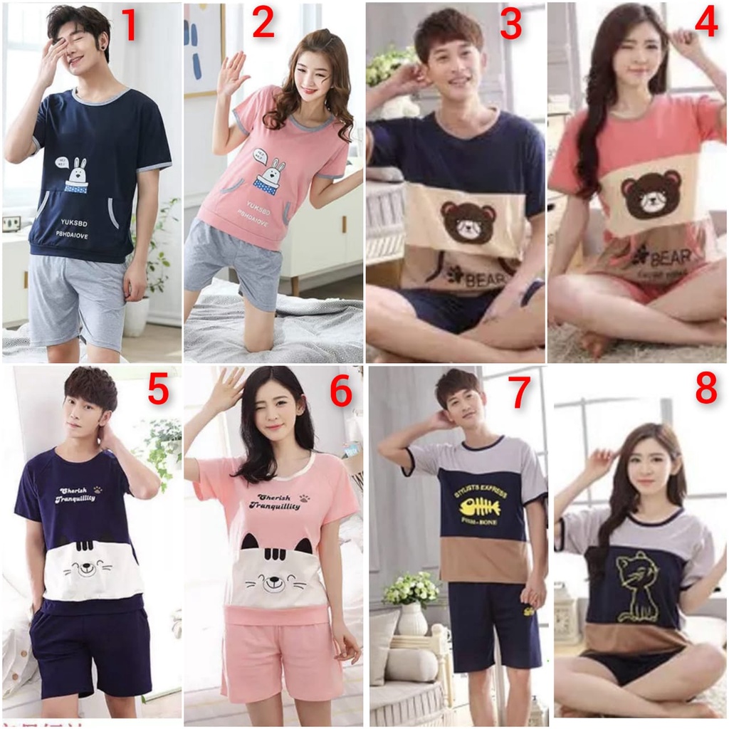 Baju tidur piyama couple bahan kaos import HPkaos115