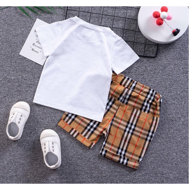 new arrival kaos anak KERAH BURBERRY + CELANA COKLAT BURBERRY