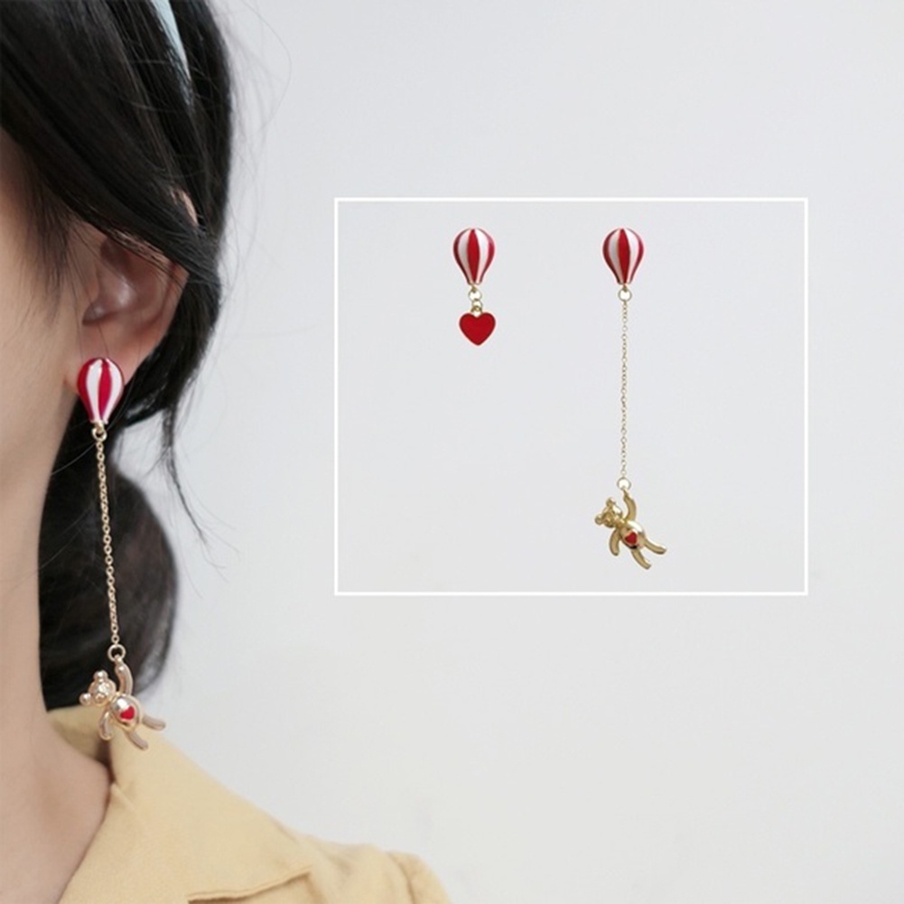 Hu Hu Hu Hu Hu Alat Bantu Pasang Kacamata♡ Anting Tusuk Gantung Asimetris Desain Hati / Beruang / Balon Udara Untuk Wanita