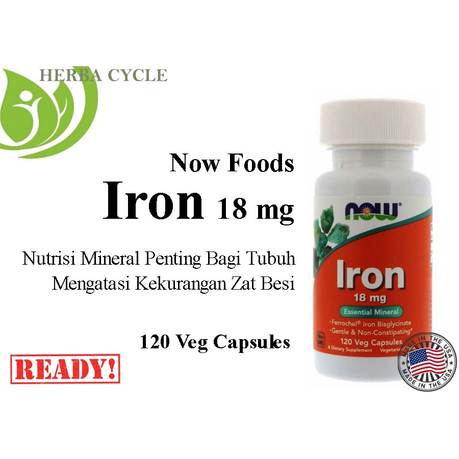 Now food Iron 18 mg 120 Veg Cap Mineral Now IRON Sup Zat Besi Ori USA