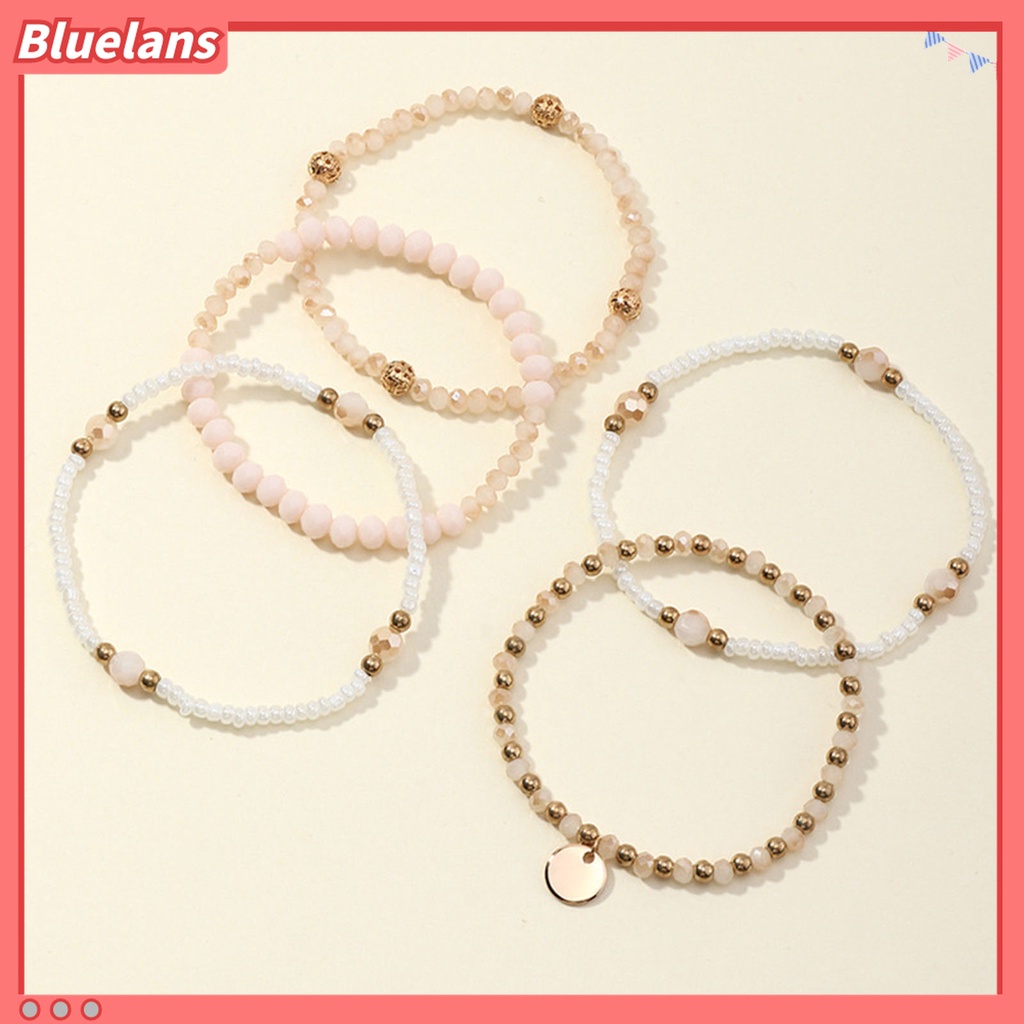 5 Pcs Gelang Elastis Bahan Alloy Warna Gold Silver Untuk Wanita