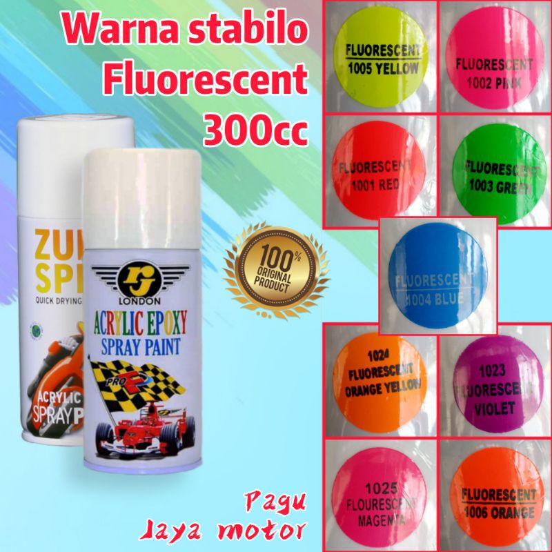 rj london 300cc semua warna fluorescent stabilo cat semprot spray pilox pilok red yellow orange violet blue pink