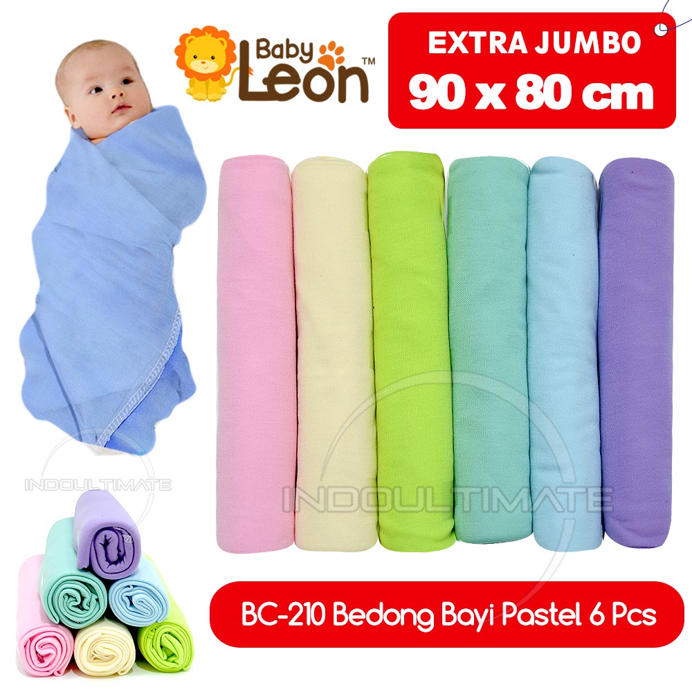 6 Pcs Bedong Bayi Rainbow Polos BABY LEON BC-210 (90x80 cm) Selimut Bayi Bedong Bayi