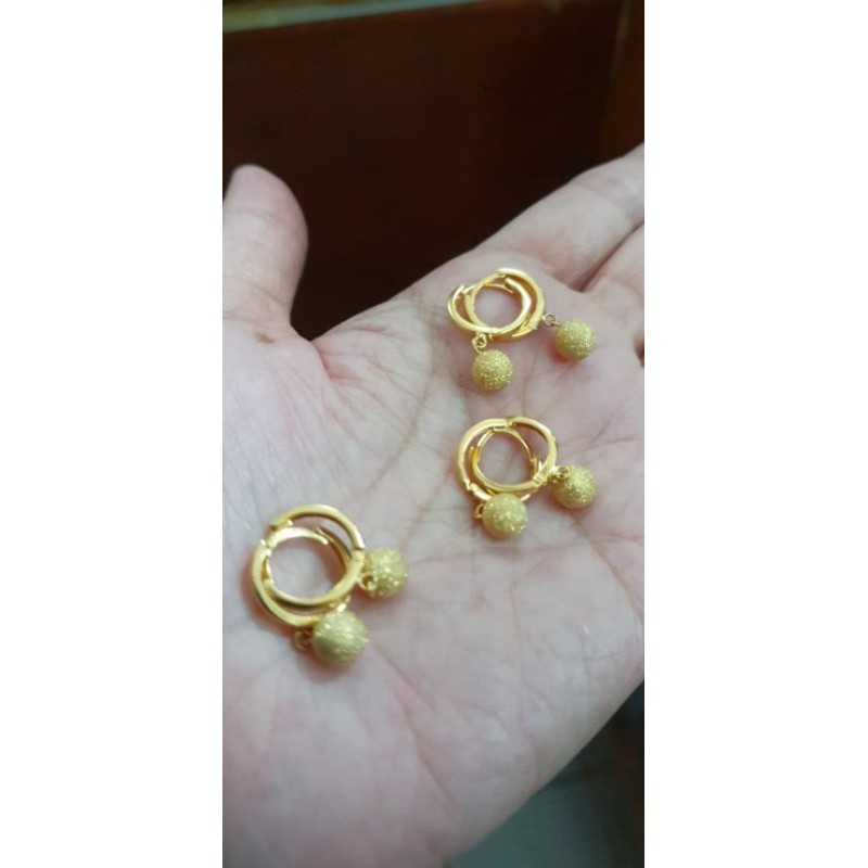 anting gantung anting jepit bola pasir pentol polos gold emas asli 700 70% anak dewasa