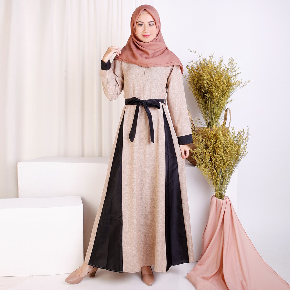 Long Dress Gamis maxi Wanita Muslim kombinasi warna - XSHOP Lestari