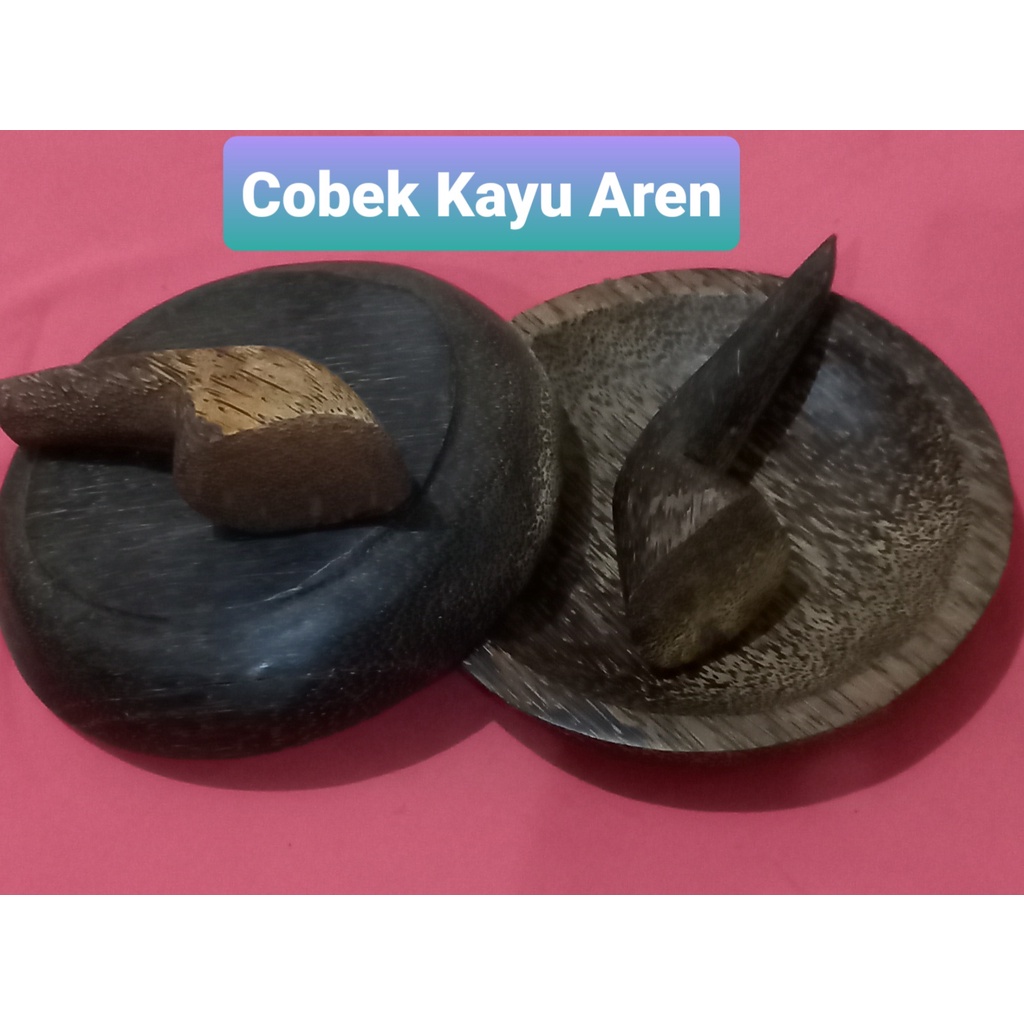 Cobek kayu Aren ukuran 18 cm dan Ulekan