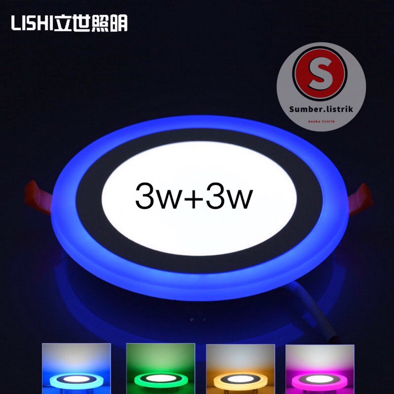 panel led 2warna 3w putih+3w biru /down light/inbow