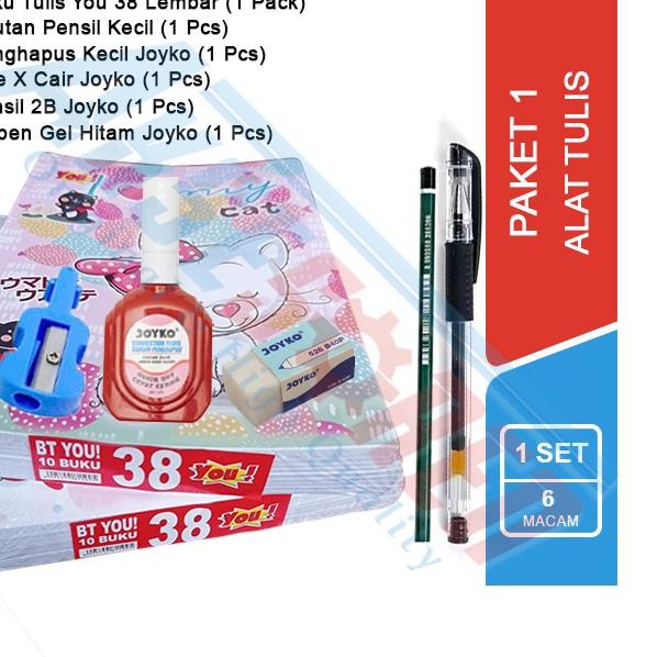 

Update! Paket Alat Tulis Sekolah Anak TK / SD / SMP / SMA / 1 Set Alat Tulis Sekolah / Perlengkapan Alat Tulis Buku 58 Lembar / Buku Tulis 38 Rautan Pensil P-88 Pulpen Jel JK-100NT Penghapus Kecil Tipe X Highlighter Joyko