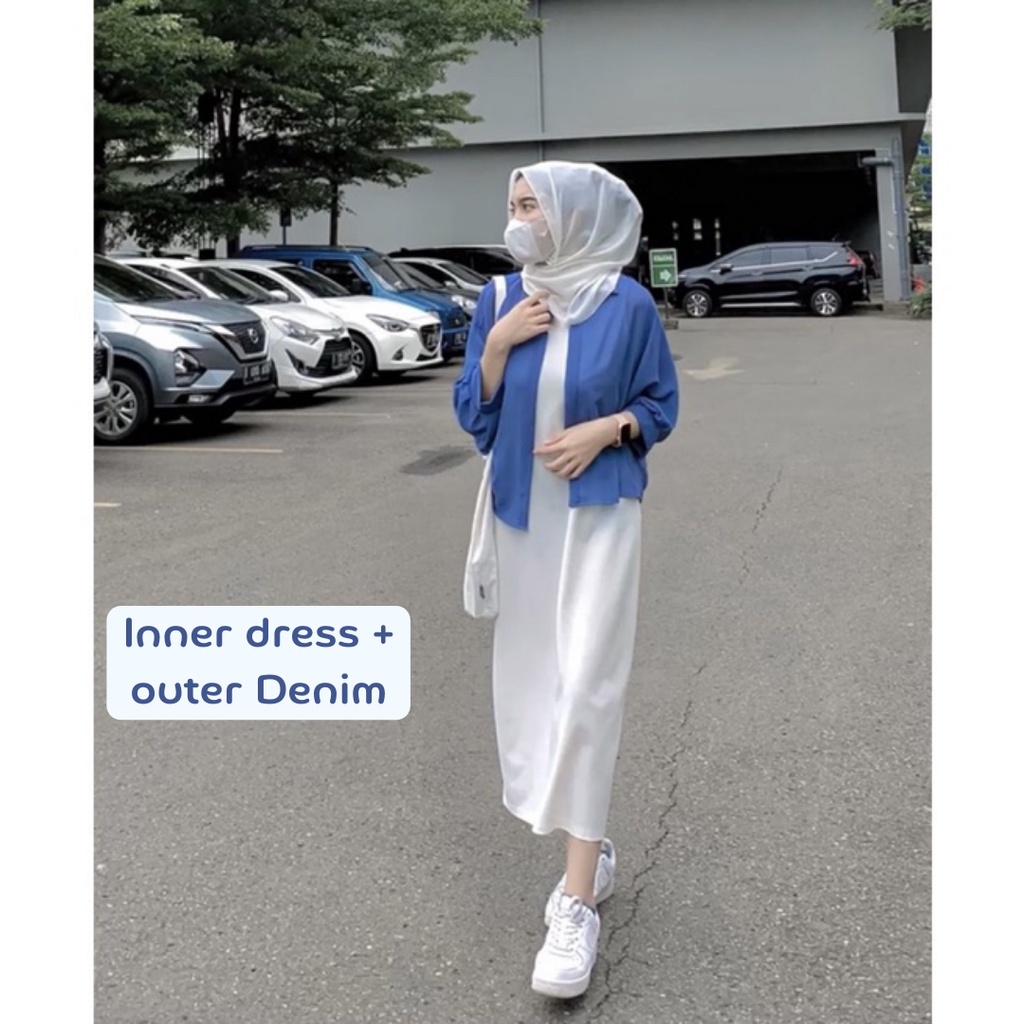 Dami One Set - Setelan Wanita Dress + Outer Ceruty Kekinian - Set OOTD Wanita 2in1