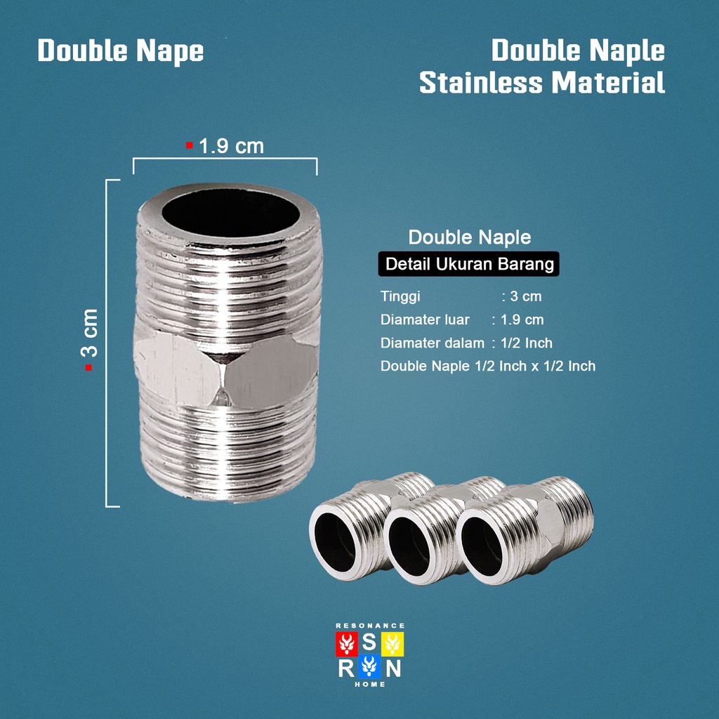 Double Nepel 1/2 Inch Drat Luar Stainless Steel 304 Resonance Home