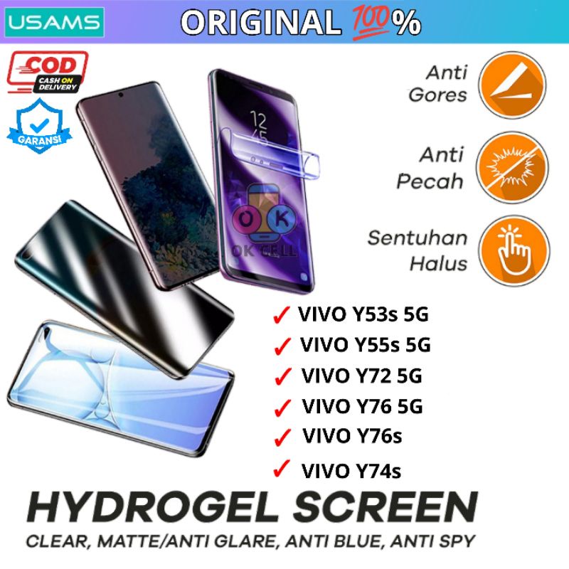 USAMS Hydrogel Anti Gores Blue light Matte Spy Gaming Vivo Y53s Y55s Y72 Y74s Y76 Y76s 5G Full Layar