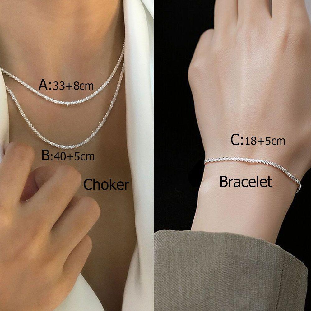 Suyo Sparkling Choker Elegan Trend Rantai Klavikula Warna Silver