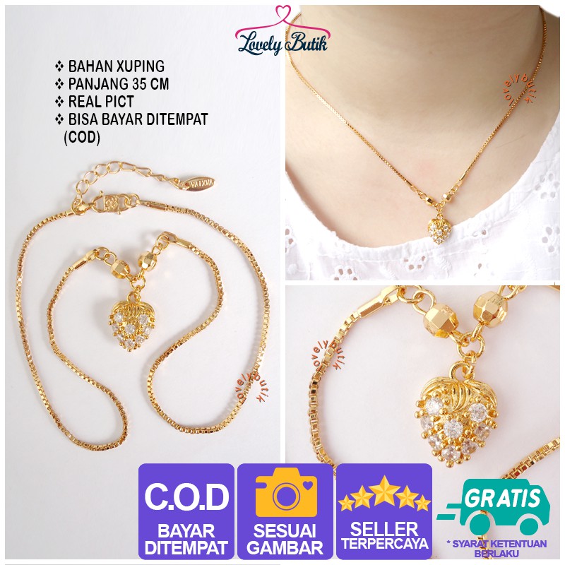 Lovelybutik  Xuping Kalung Cantik Anak Perempuan Kalung Anak Xuping Emas Model Koye Permata Stoberi