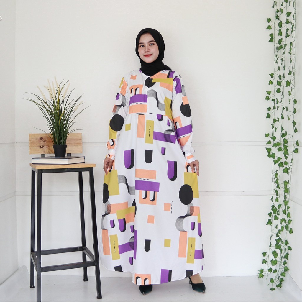 IZANY GAMIS / Dress Muslim XXL Jumbo Lengan Kancing Banyak Motif-ART WHITE
