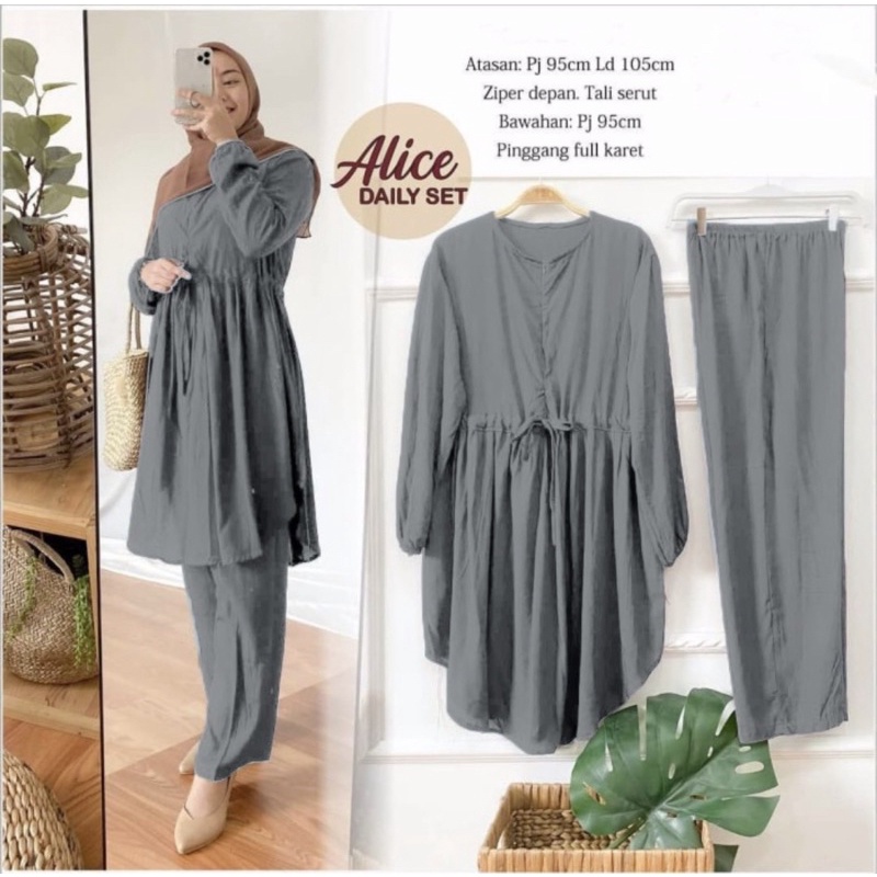 Alice daily set  Setelan Rayon , Tunik Muslim Ld 105  Busui Modern / stelan jumbo