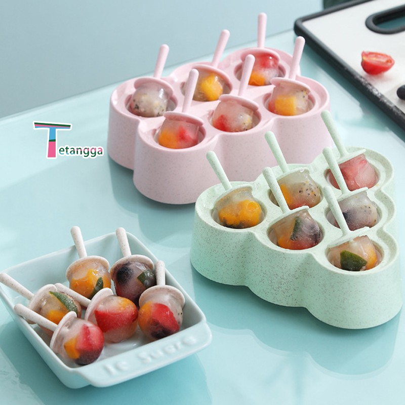 Cetakan Eskrim 6 Slot Es Loli DIY Beserta Lucu Es Batu Bulat Bola Ice Ball Maker Silicone