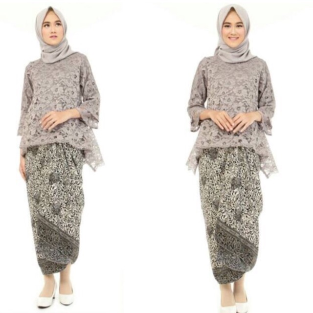 SETELAN KEBAYA BRUKAT DENGAN KAIN BATIK