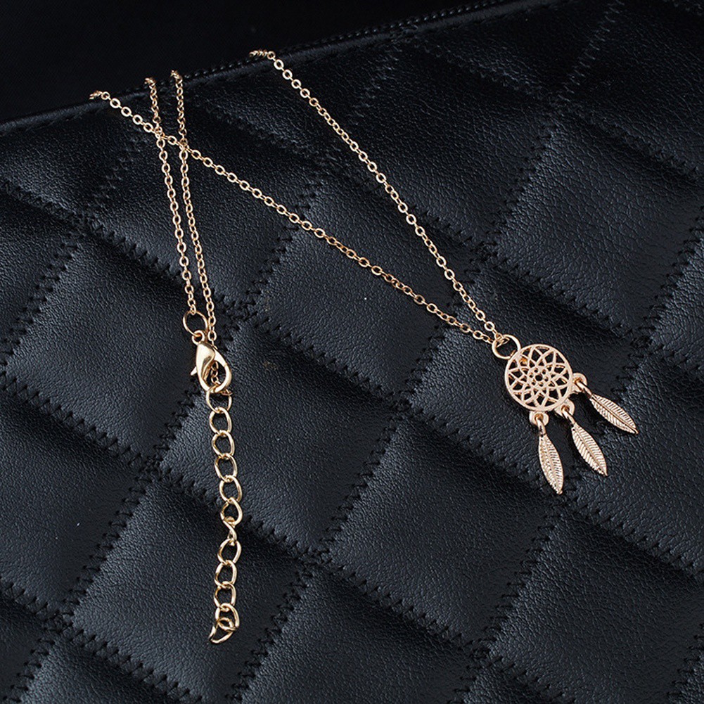 Perhiasan Kalung Rantai Bahan Lapis Emas dengan Liontin Bentuk Dream Catcher