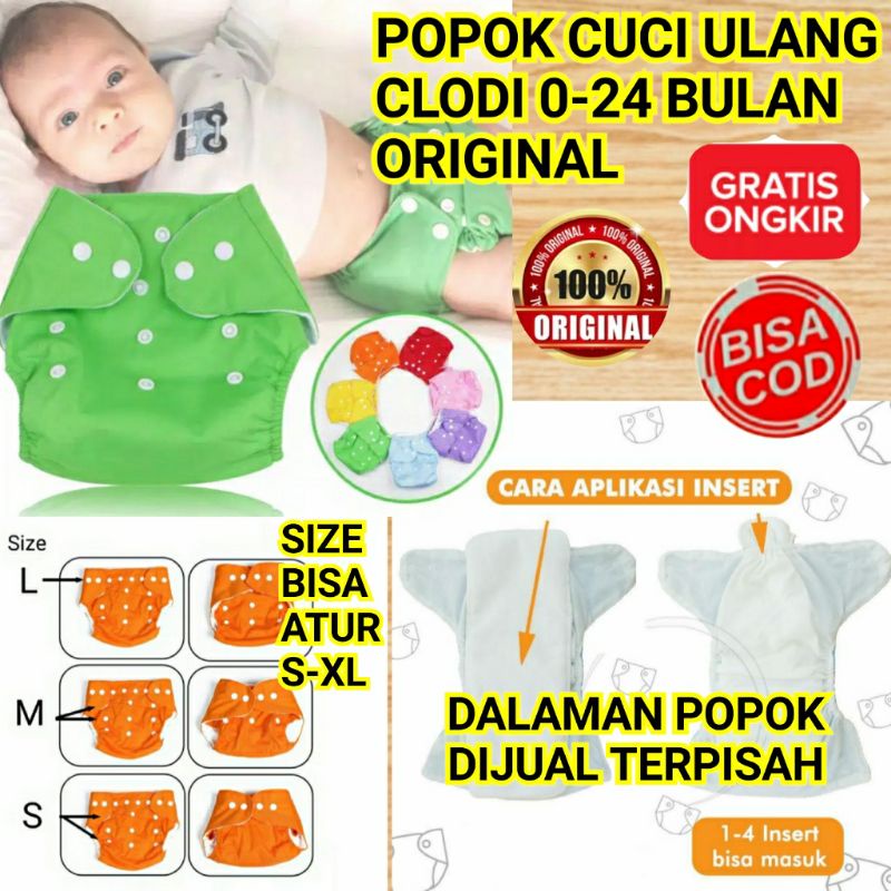 clodi popok cuci ulang ORIGINAL 0-24 BULAN/popok cuci ulang/clodi kancing/insert clodi 4 layer/POPOK