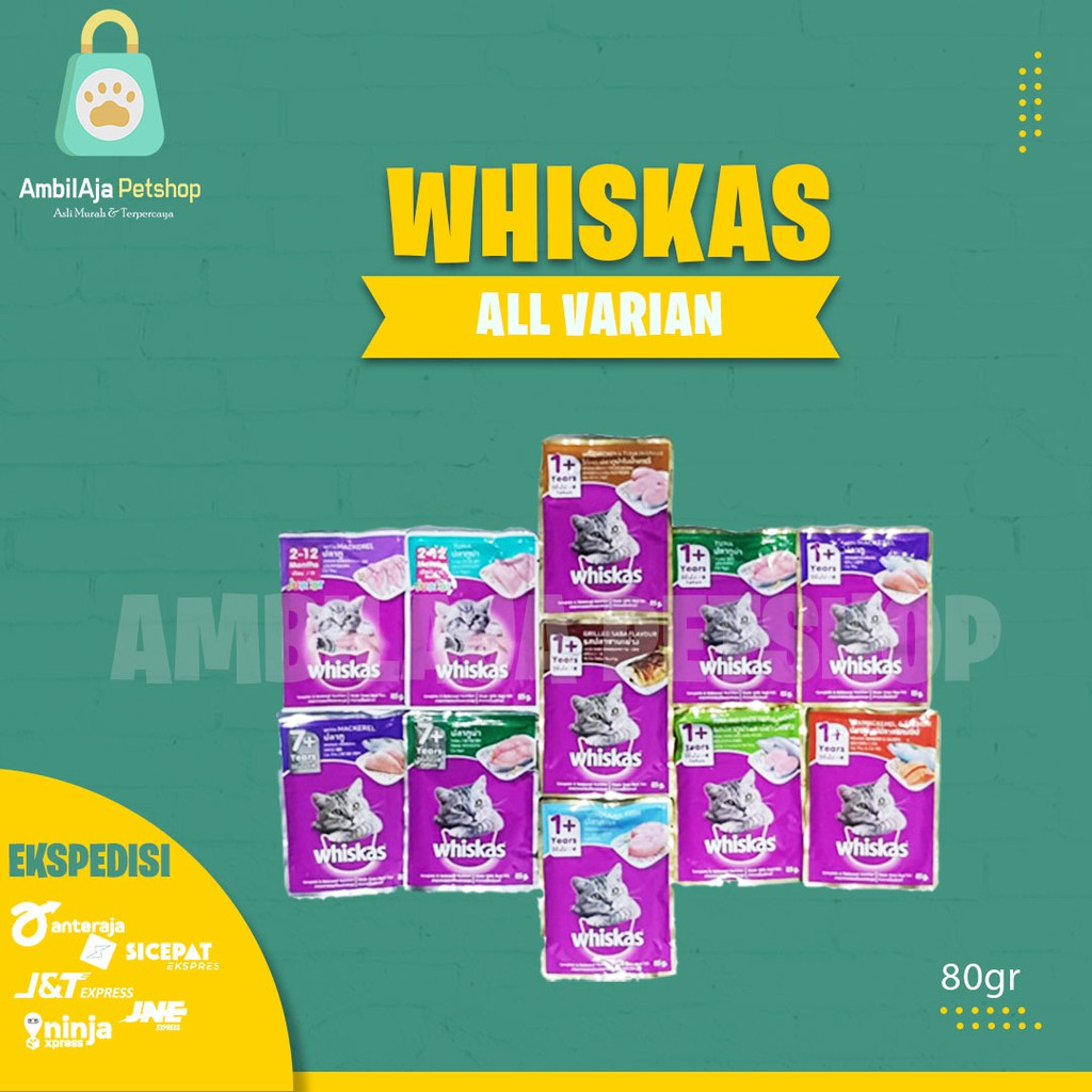 Makanan kucing Whiskas pouch 80gr 1Dus @24pc All Varian