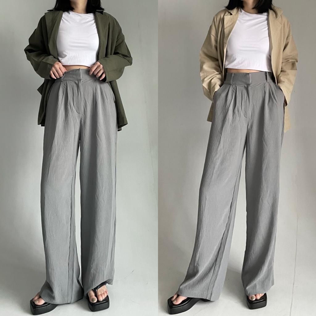 Celana Kulot Crinkle Highwaist Wanita Loose Cullote Pants Terbaru