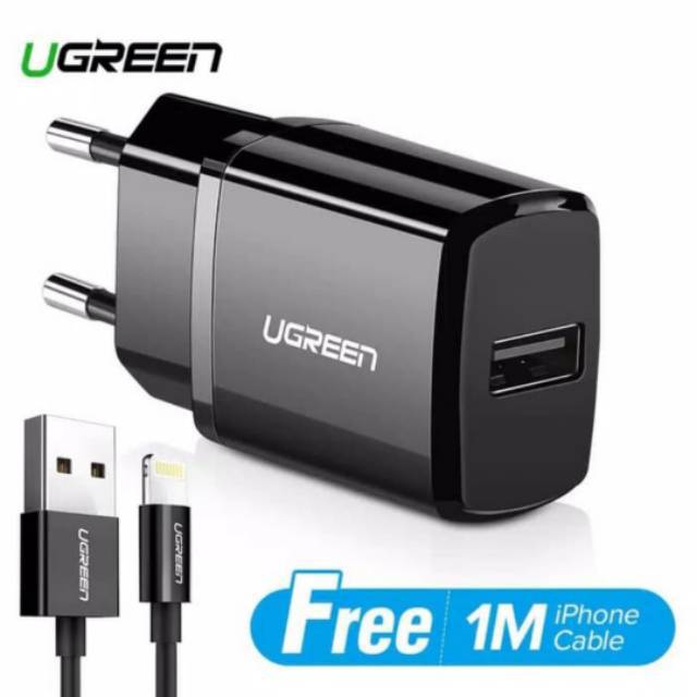 Charger iPhone Ugreen 10 Watt 2.1A with Kabel Lightning Mfi for iPhone 11 14 13 12 6 7 8 X XR Xs Ipad Original