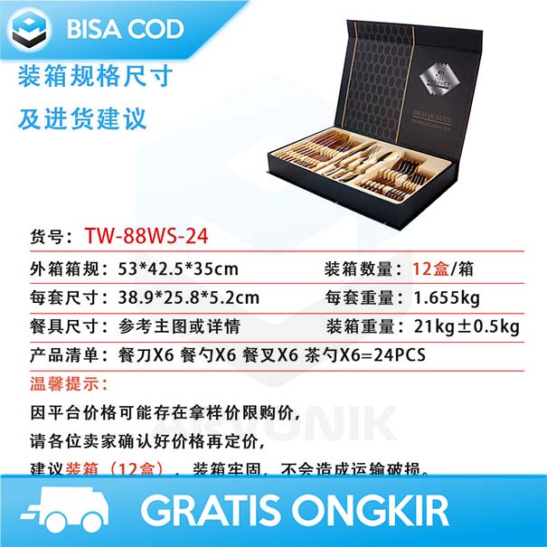 SET PERLENGKAPAN DAPUR BY TAFFHOME SENDOK PISAU GARPU 24 PCS STAINLESS