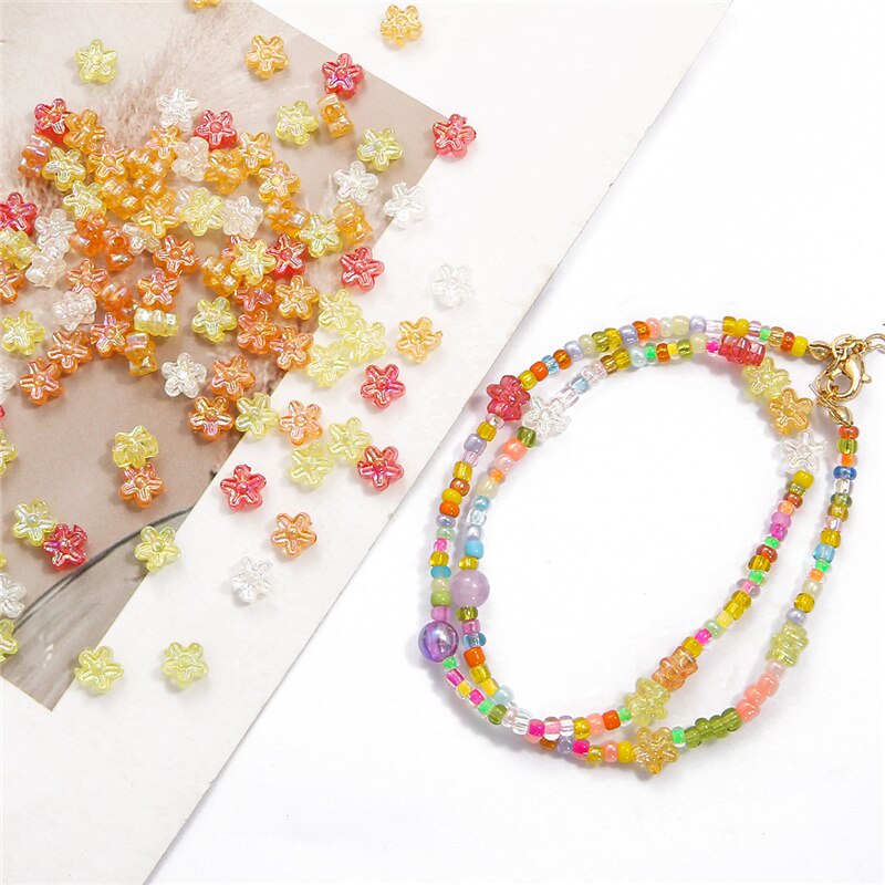 20pcs 6.5mm AB Color Flower Beads With Hole Acrylic Loose Spacer Beads For DIY Jewelry Making Bracelet Necklace Accessories