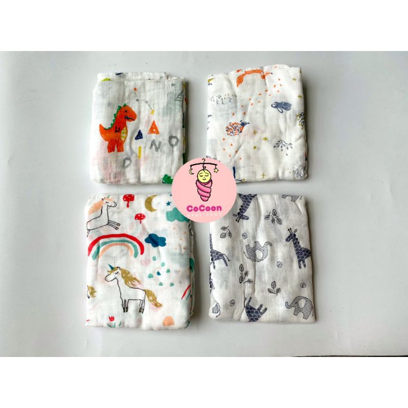 Selimut Bayi Motif / Kain Bedong Bayi / Tatakan Bayi Tipis / Motif Lucu Unicorn / Dino / Binatang