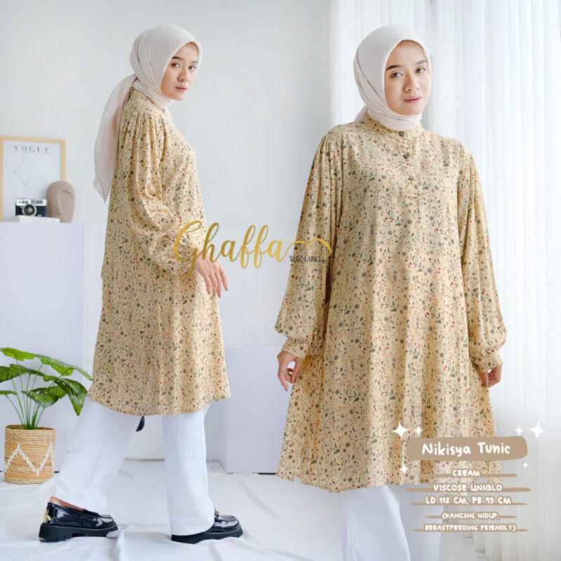 Tunik muslimah motif / Nikisya tunik by ghaffa the label / Tunik modern rayon viscose