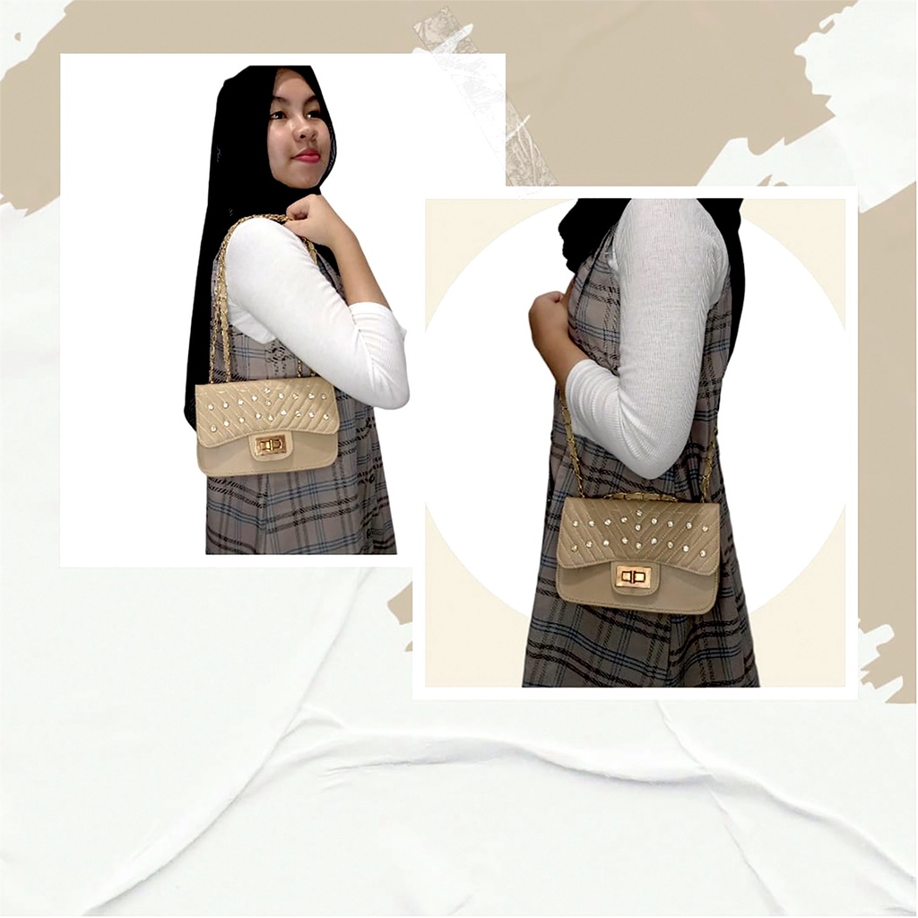 Sling Bag Wanita Tas Selempang Fashion Tali Rante Anyam Kualitas