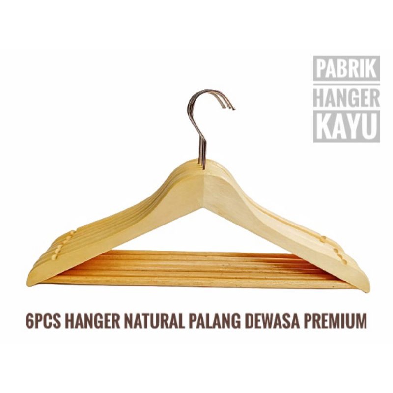 HANGER KAYU NATURAL PALANG DEWASA 6PCS