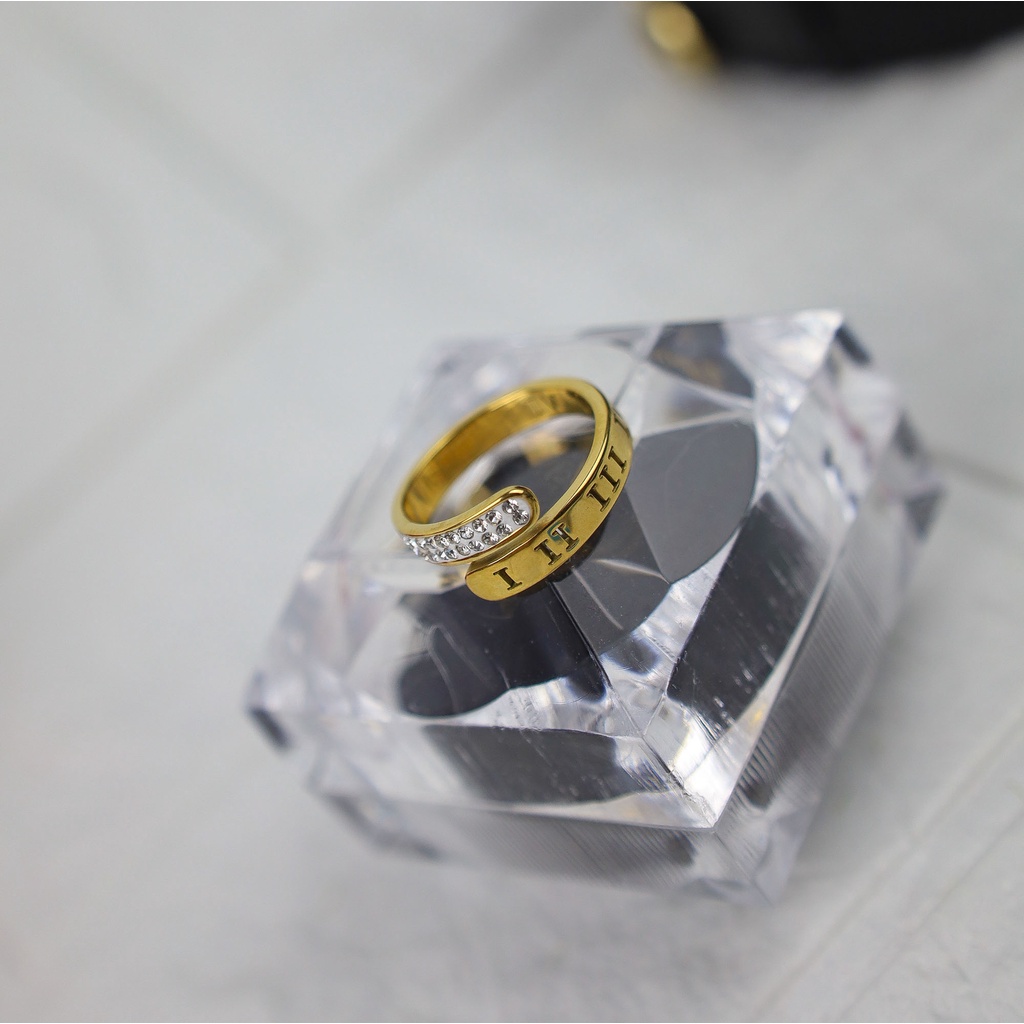 Cincin angka romawi zircon titanium korea anti karat harga grosir bisa cod