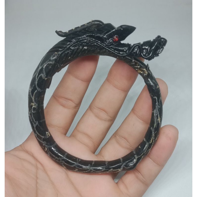 gelang akar bahar hitam ukir kepala naga