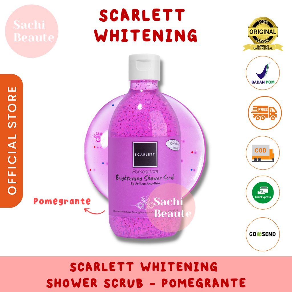 Scarlett Whitening Shower Scrub Pomegrante Sachi Beaute