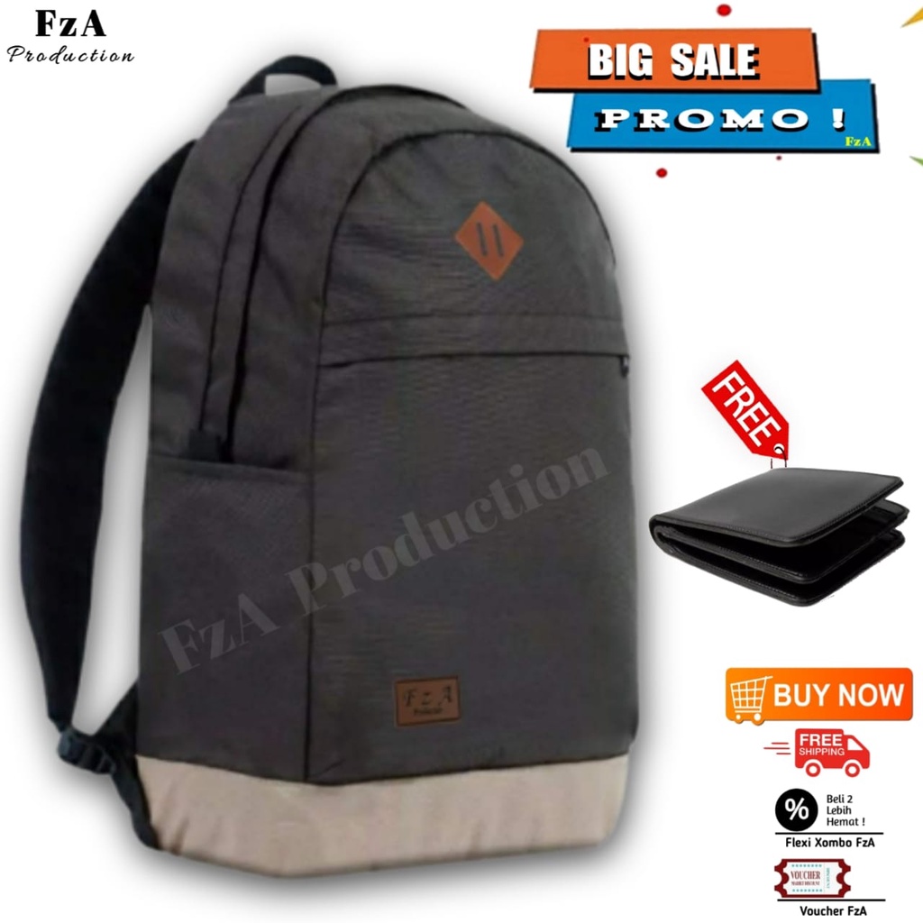 Tas Ransel Punggung Distro Casual Pria Wanita / Tas Ransel Laptop Original - FzA  FREE Dompet Pria