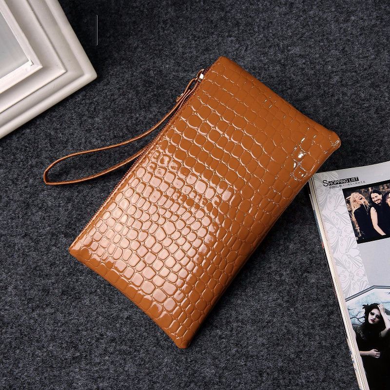 OVERFLOWS.ID Dompet Wanita Model Bintik Pouch Resleting Croco Tempat Hp Koin Serbaguna-Coklat