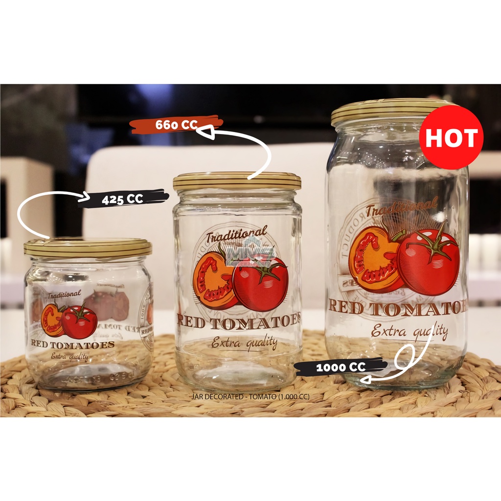 MMS Toples Kaca Motif/Jar Decorated Tomato Kedap Udara 425 cc 660 cc 1000cc