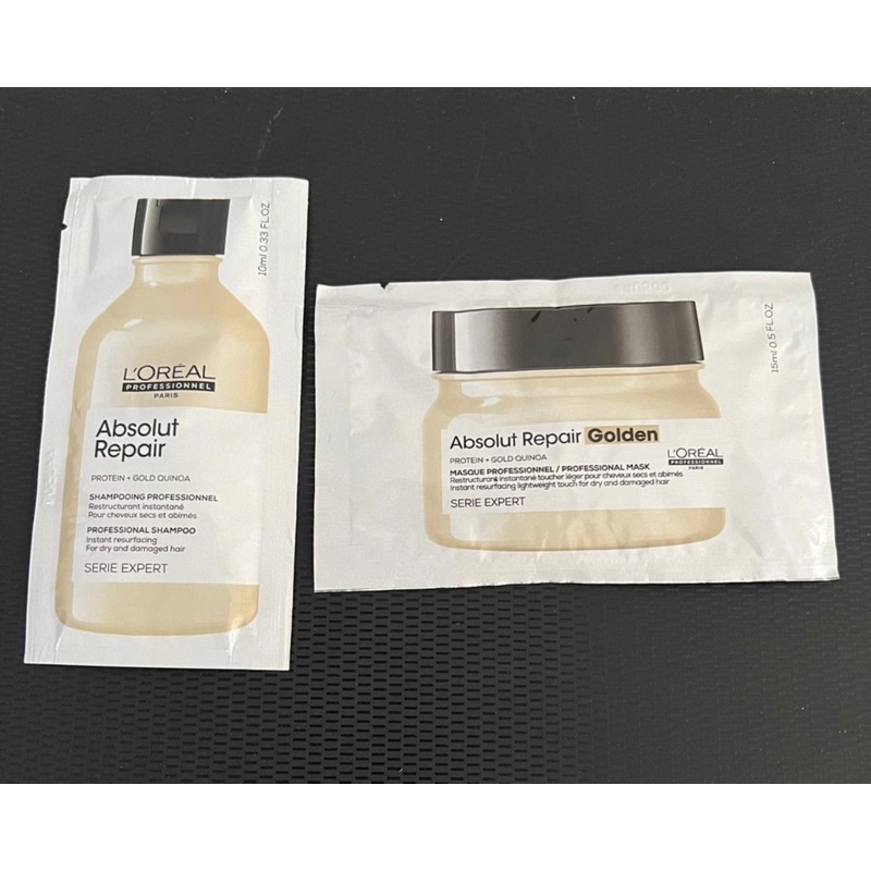 Loreal PAKET absolute repair shampoo & masker golden kemasan sachet shampo 10ml hair mask 25ml