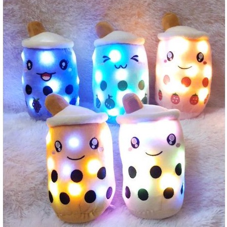 Boneka Boba Mini Milk Tea Led Terbaru / Bahan Lembut Mainan anak Ukuran 25cm bantal boba