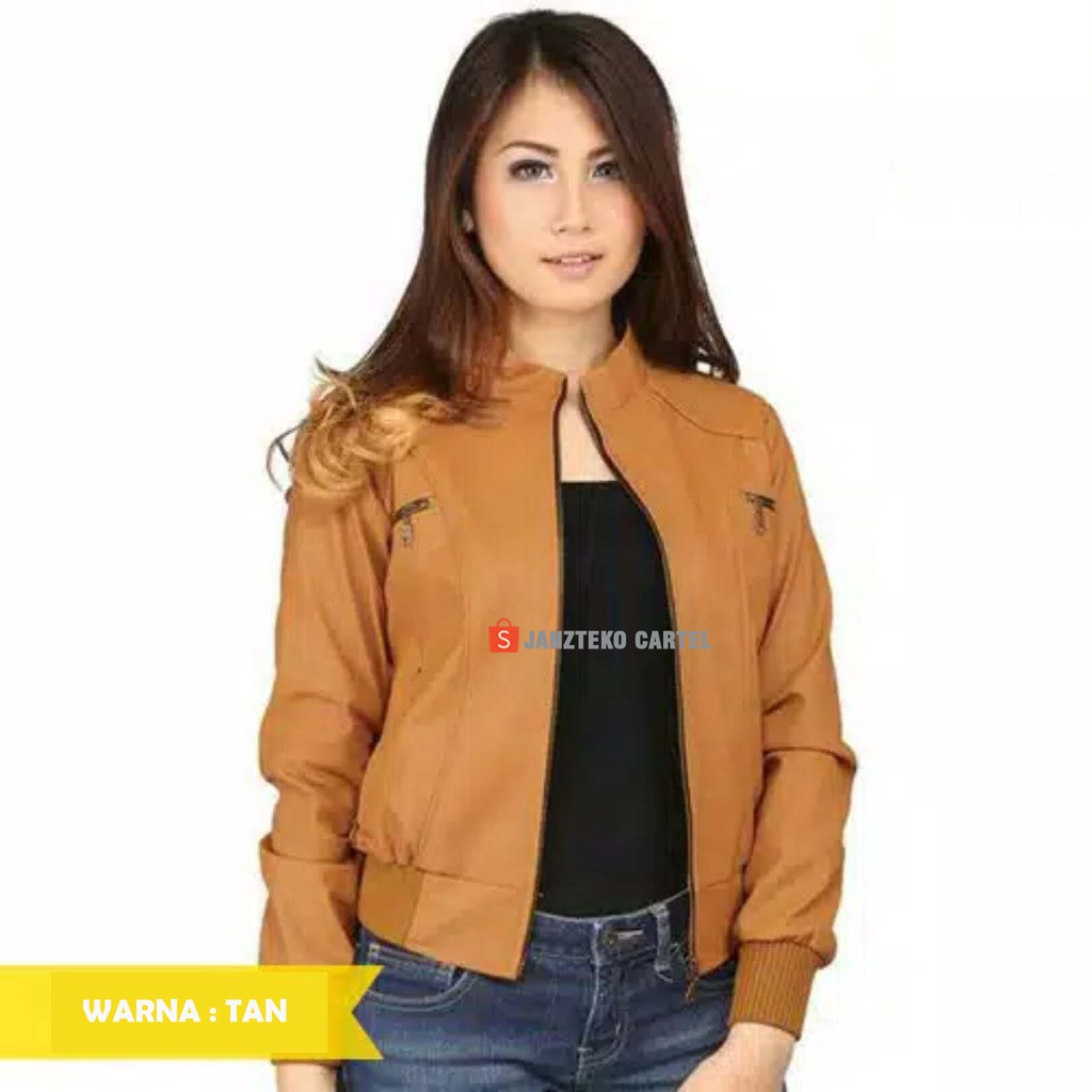 JNK x KIMBERLY -  Jaket Polos Casual Wanita Cewek Premium Bahan Kulit Sintetis Viena PU Synthetic Leather New