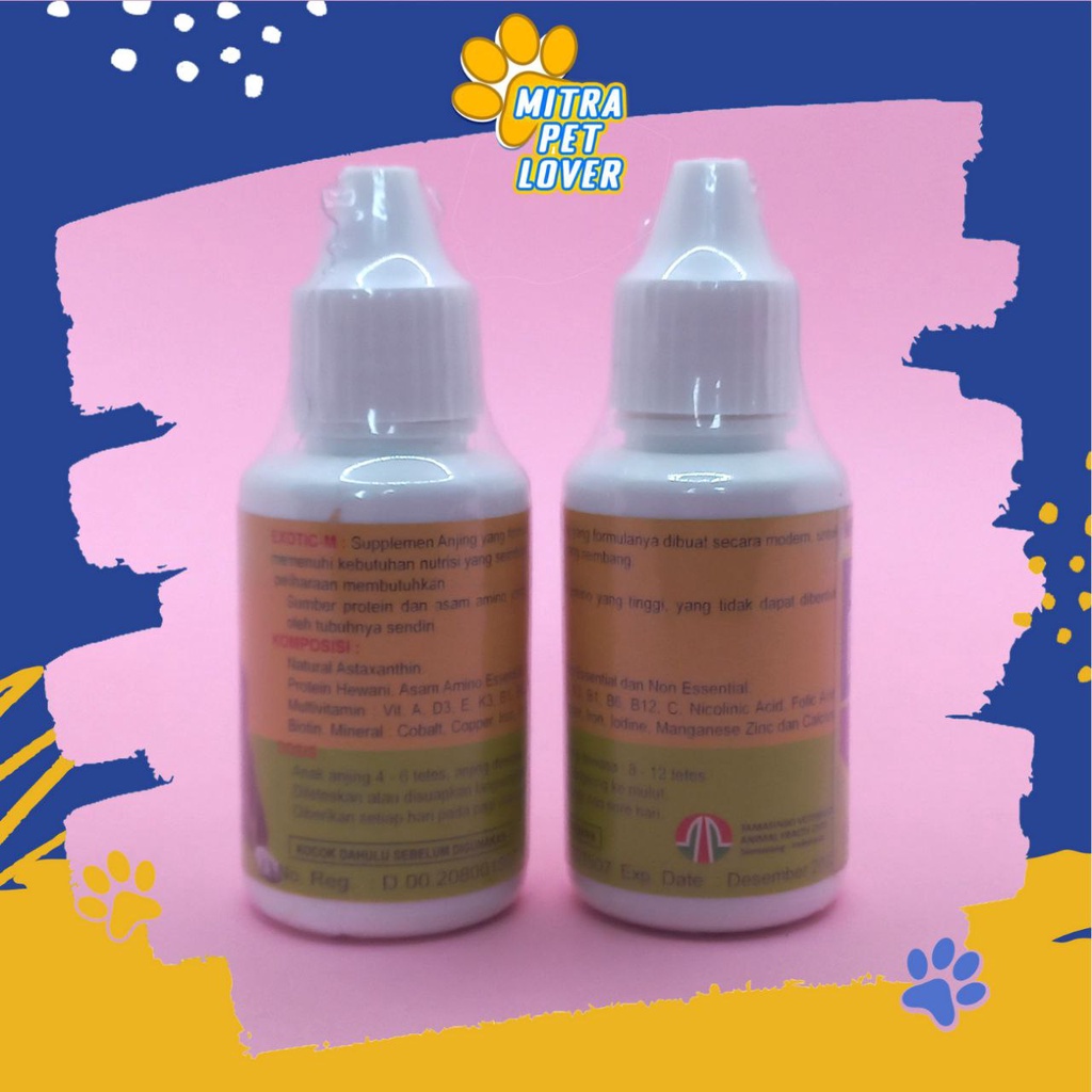 VITAMIN ANJING - EXOTIC M DROP 30ML ORIGINAL - MULTIVITAMIN TETES AMAN UNTUK ANJING HAMIL DOG PUPPIES SEHAT GEMUK NAFSU MAKAN PET ANIMAL HEALTHCARE AND VETERINARY TAMASINDO OBAT IMUN KESEHATAN DAN VITAMIN TERNAK HEWAN BINATANG PELIHARAAN MITRAPETLOVER