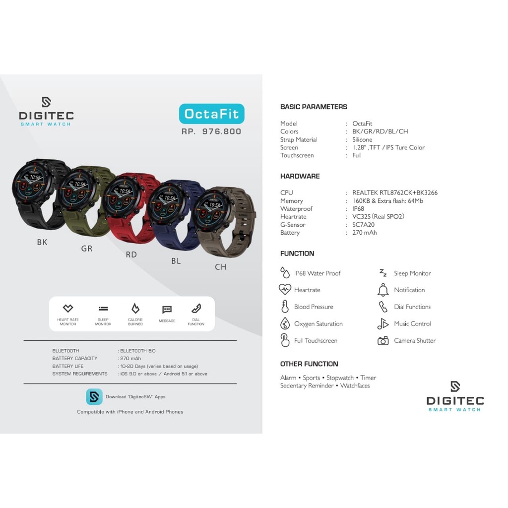 JAM TANGAN DIGITEC OCTAFIT Smartwatch / DIGITEC OCTAFIT Smartwatch ORIGINAL/DIGITEC OCTAFIT  SMARTWATCH CEWEK/COWOK TERLARIS DAN TERMURAH/ DIGITEC OCTAFIT  SMARTWACH WATERPROOF 100%