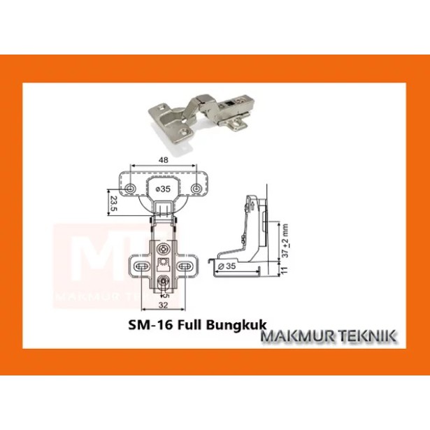 Engsel Sendok Slow-Motion Full Bungkuk Huben SM-16-L4