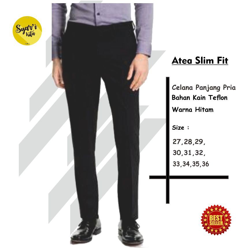 Lesta Langgeng Celana Pria Formal Model Slimfit Hitam Bahan Teflon 27 - 36 Atea