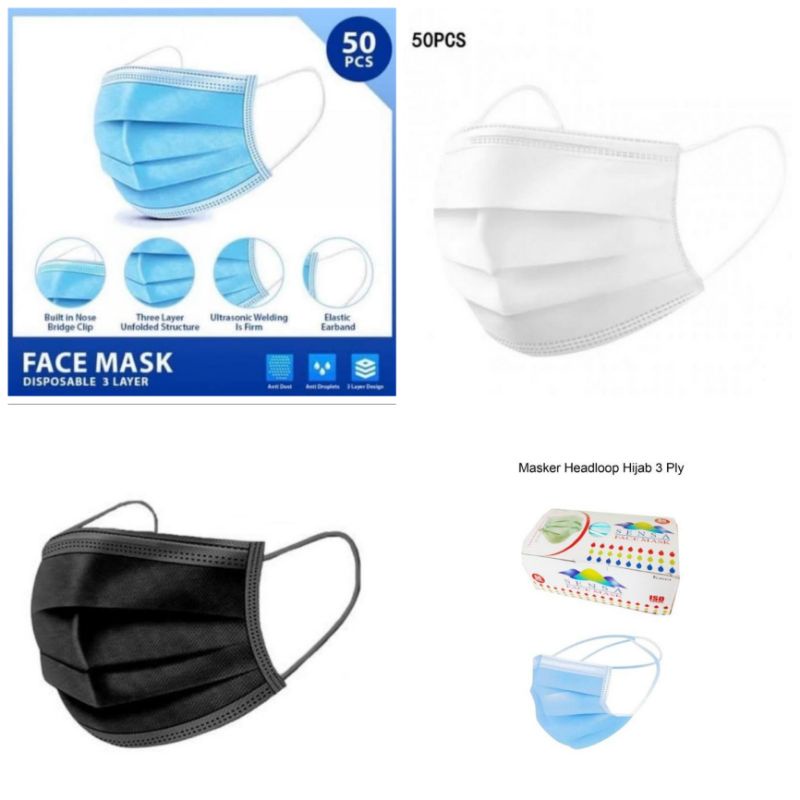 Masker biru,masker hitam earlop  50 pcs /box, masker anak